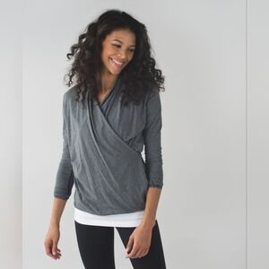 Lululemon Radiant Long Sleeve Tonka Stripe Black Heathered Medium Grey
